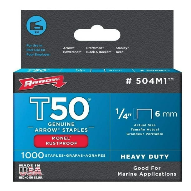Arrow Fastener 504M1 Genuine T50 1/4-Inch Monel Rust Proof Staples 1,000-Pack Arrow Fastener 504M1 Genuine T50 1/4-Inch Monel Rust Proof Staples 1,000-Pack